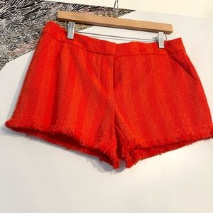 Trina Turk Vibrant Orange-Red Frayed Hem High Waist Shorts
